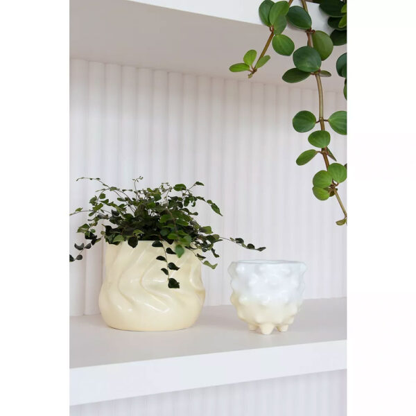 Vaso cerâmica Twister cor creme com planta